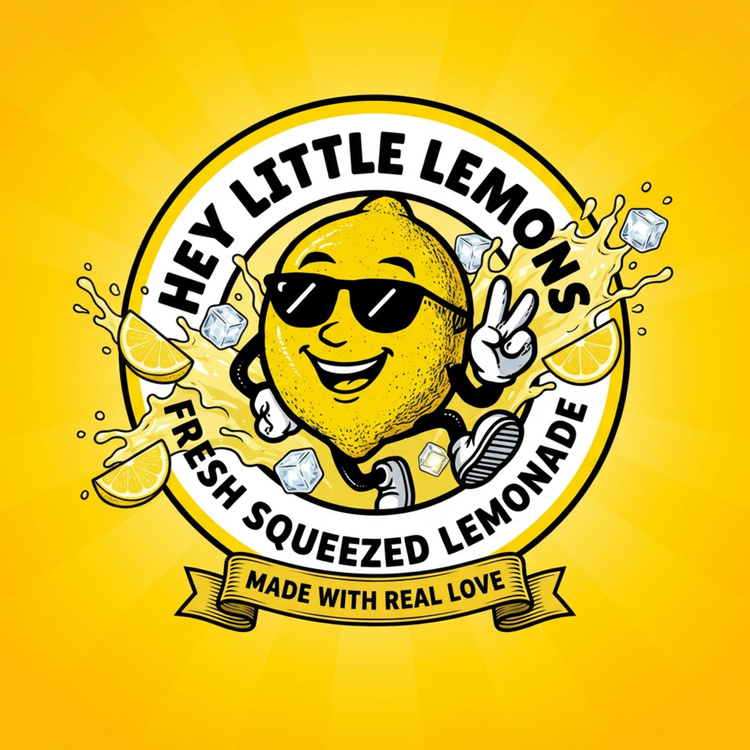 Hey Little Lemons brand mark: a smiling lemon in sunglasses